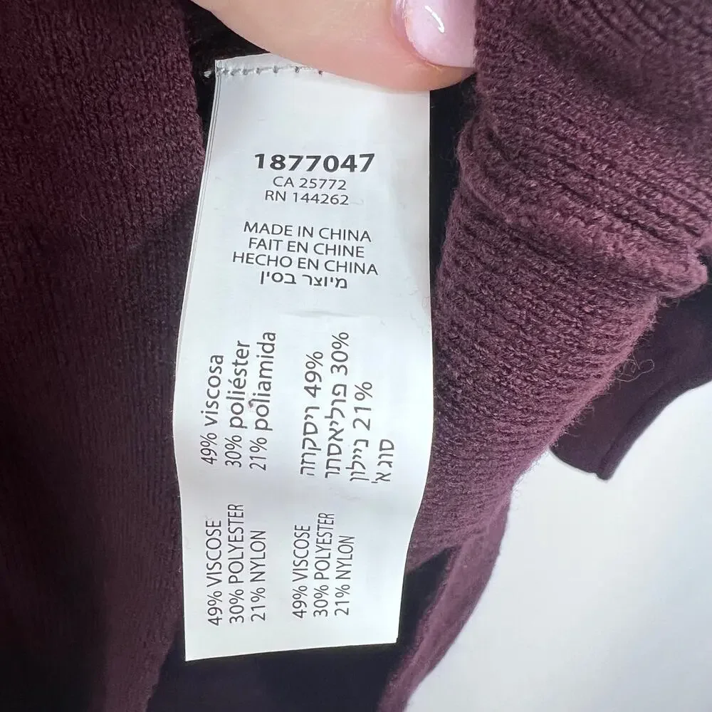 Black Tape_ Size 2X Burgundy Round Neck Long Sleeve Cuffed Stretch Sweater